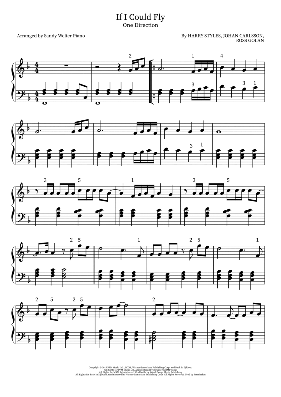 If I Could Fly Easy Piano scores gallery preview page 1