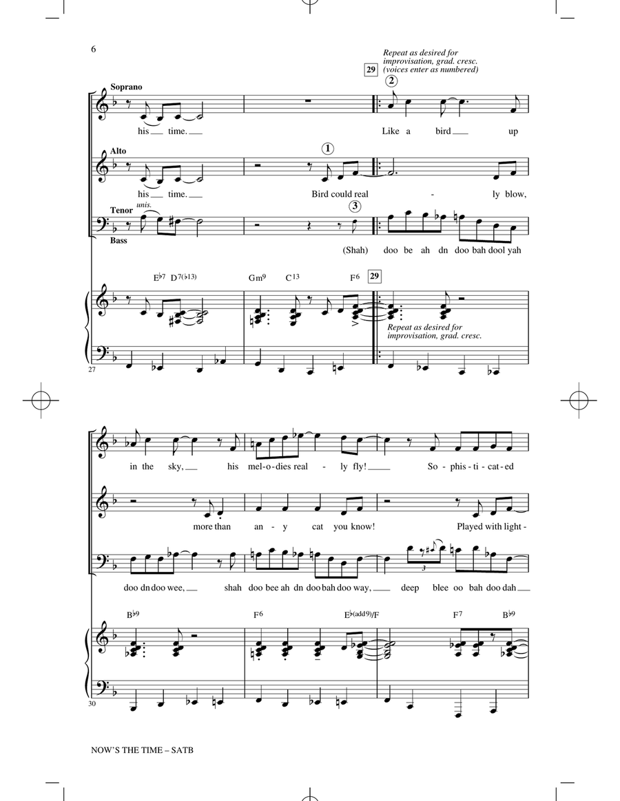Now's The Time (arr. Kirby Shaw) 4-Part scores gallery preview page 4