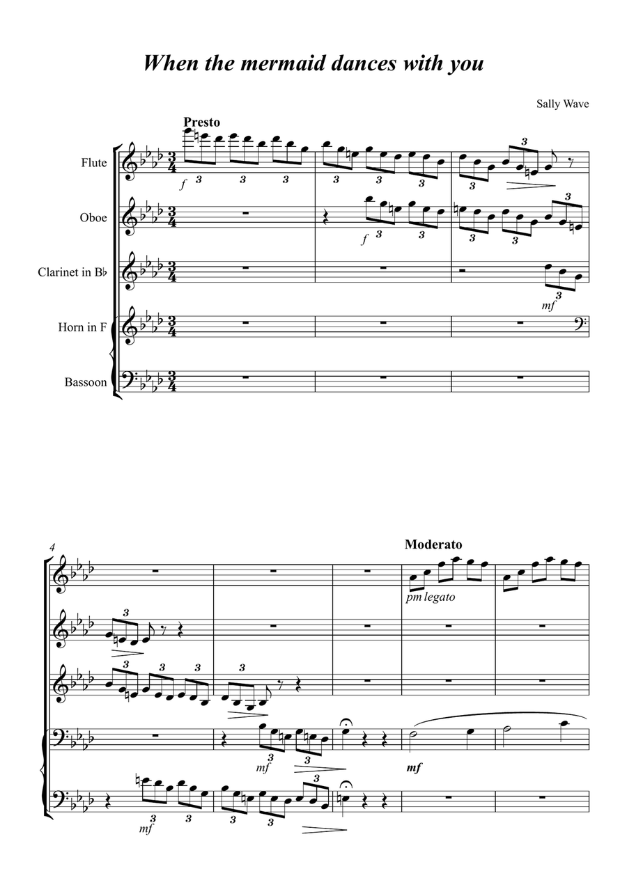 woodwind quintet - When the Mermaid Dances with you op. 27 No. 2 - 2nd part from Triptych Woodwind Quintet scores gallery preview page 2