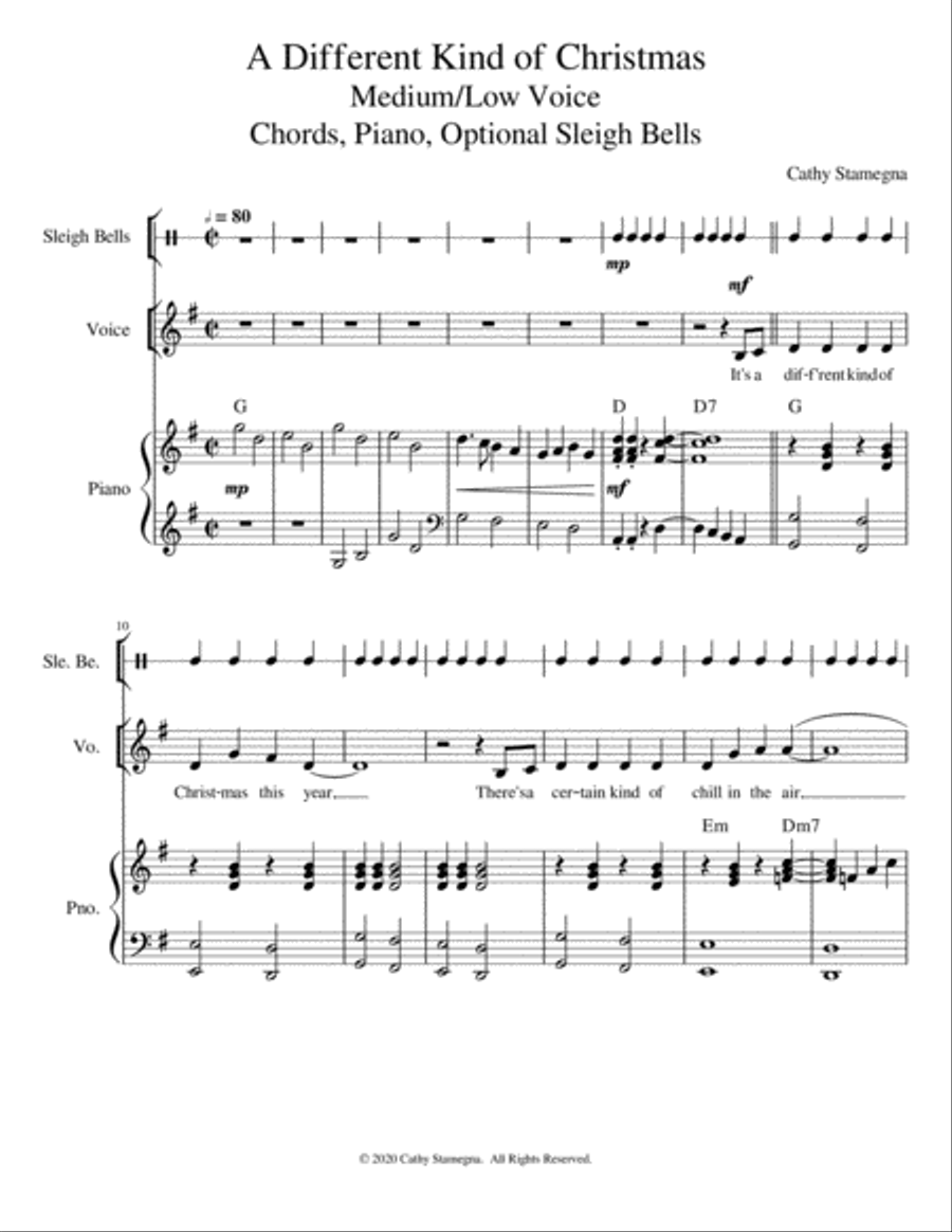A Different Kind of Christmas - Vocal Solo (Medium/Low), Chords, Piano, Optional Sleigh Bells Voice Solo scores gallery preview page 2