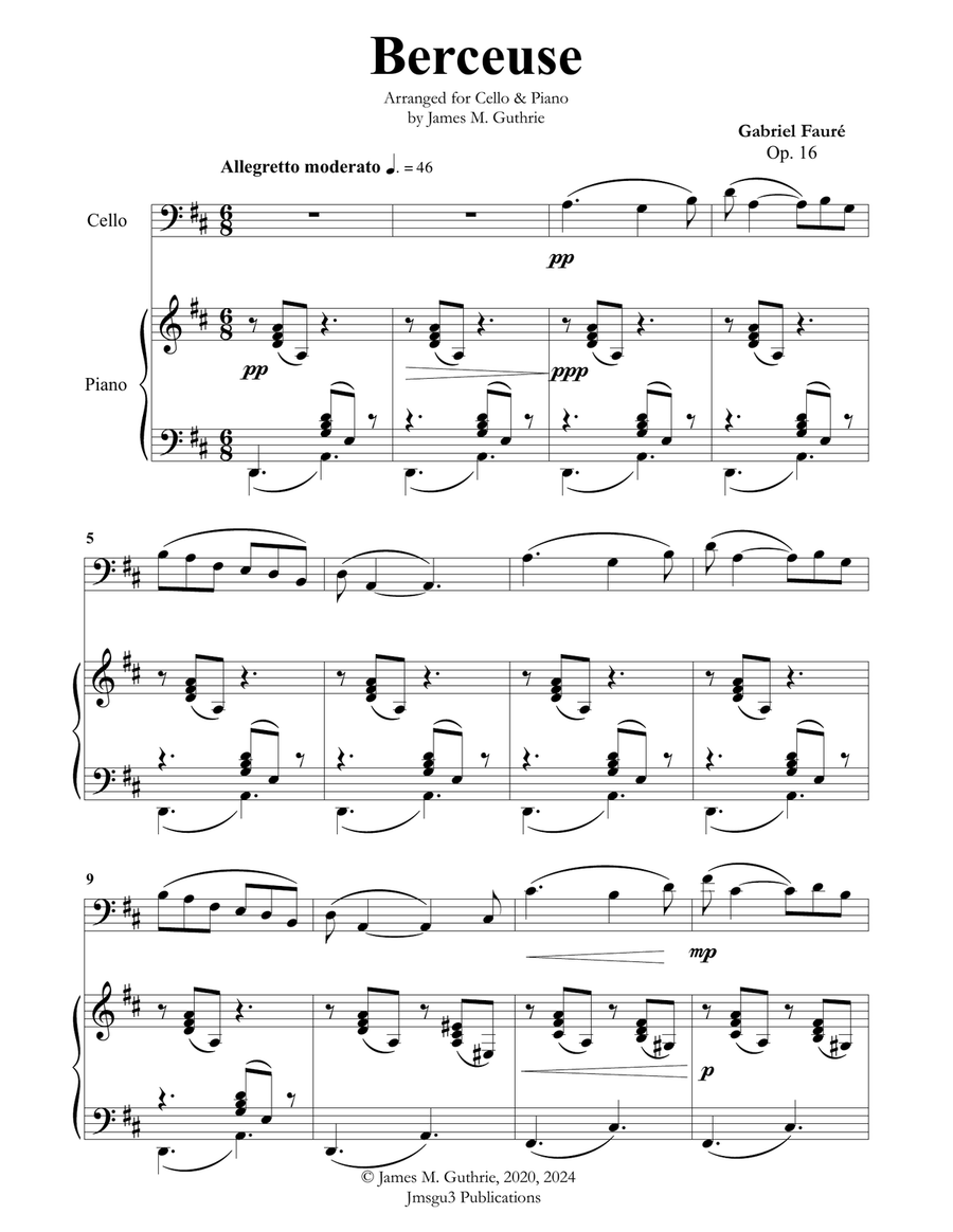 Fauré: Berceuse Op. 16 for Cello & Piano Piano scores gallery preview page 1