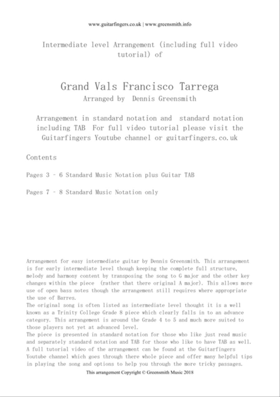 Grand Vals Franciso Tarrega for easy intermediate guitar Classical Guitar scores gallery preview page 2