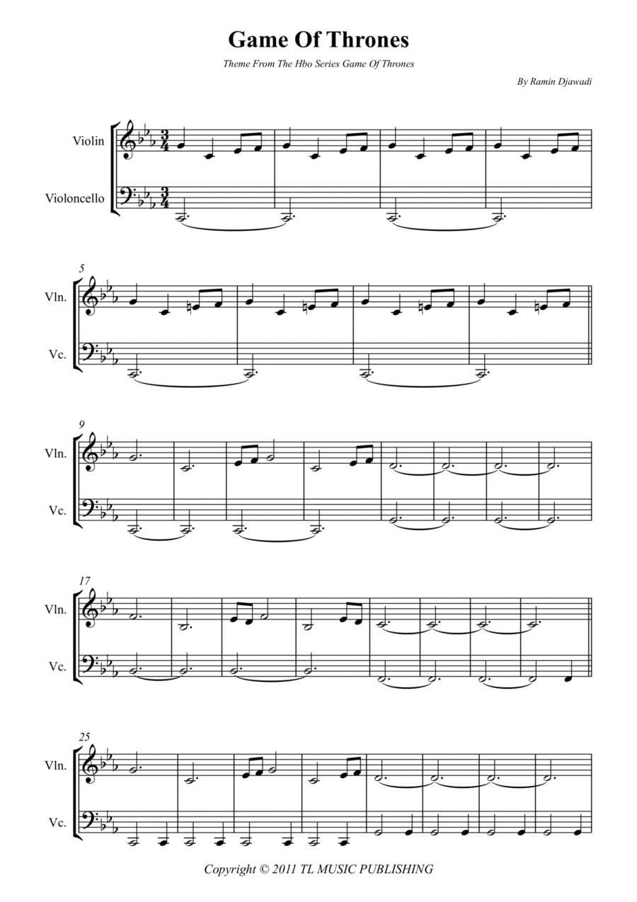 Game Of Thrones Game Of Thrones String Duet scores gallery preview page 1