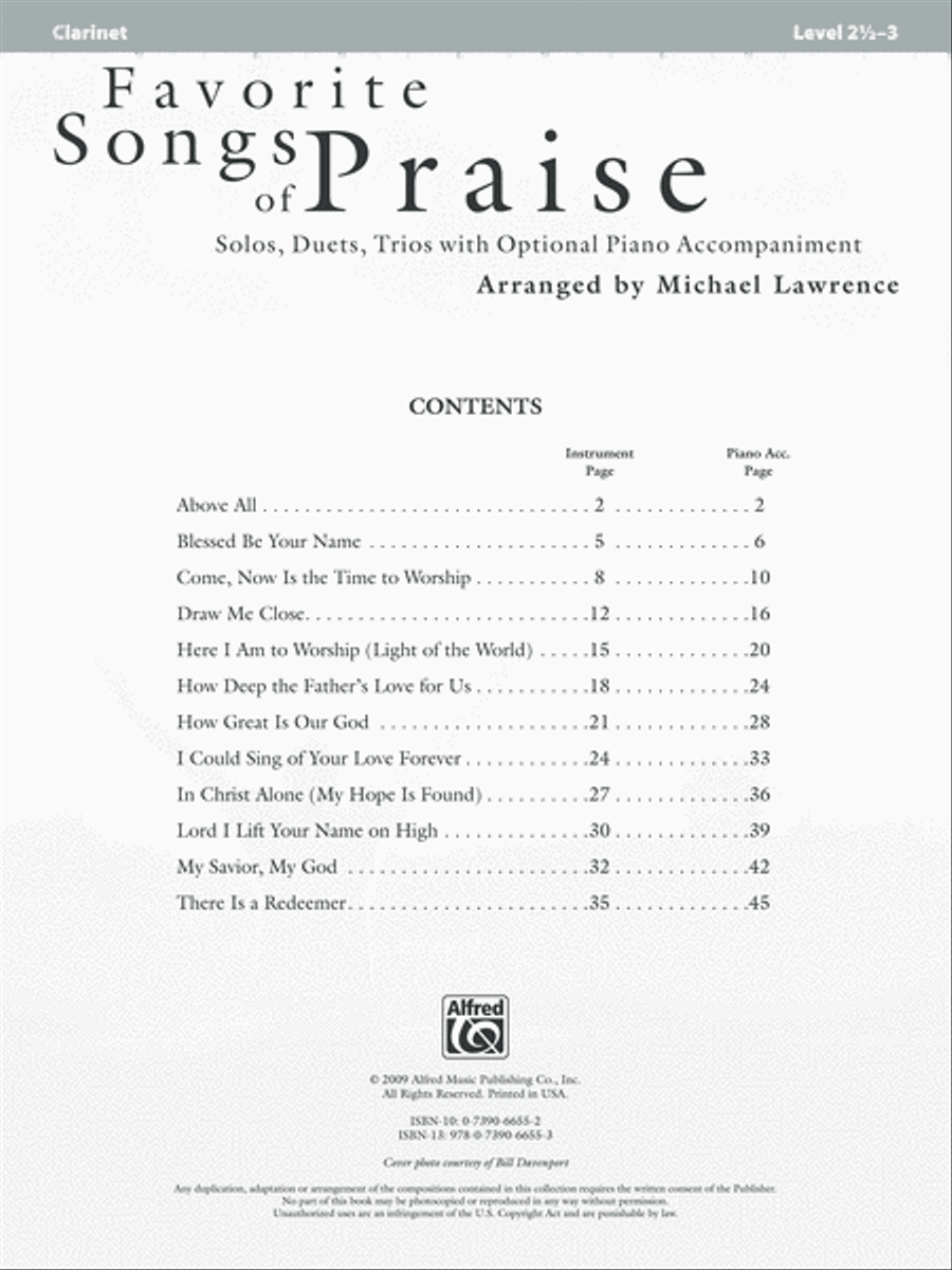 Favorite Songs of Praise (Solo-Duet-Trio with Optional Piano) Clarinet scores gallery preview page 2