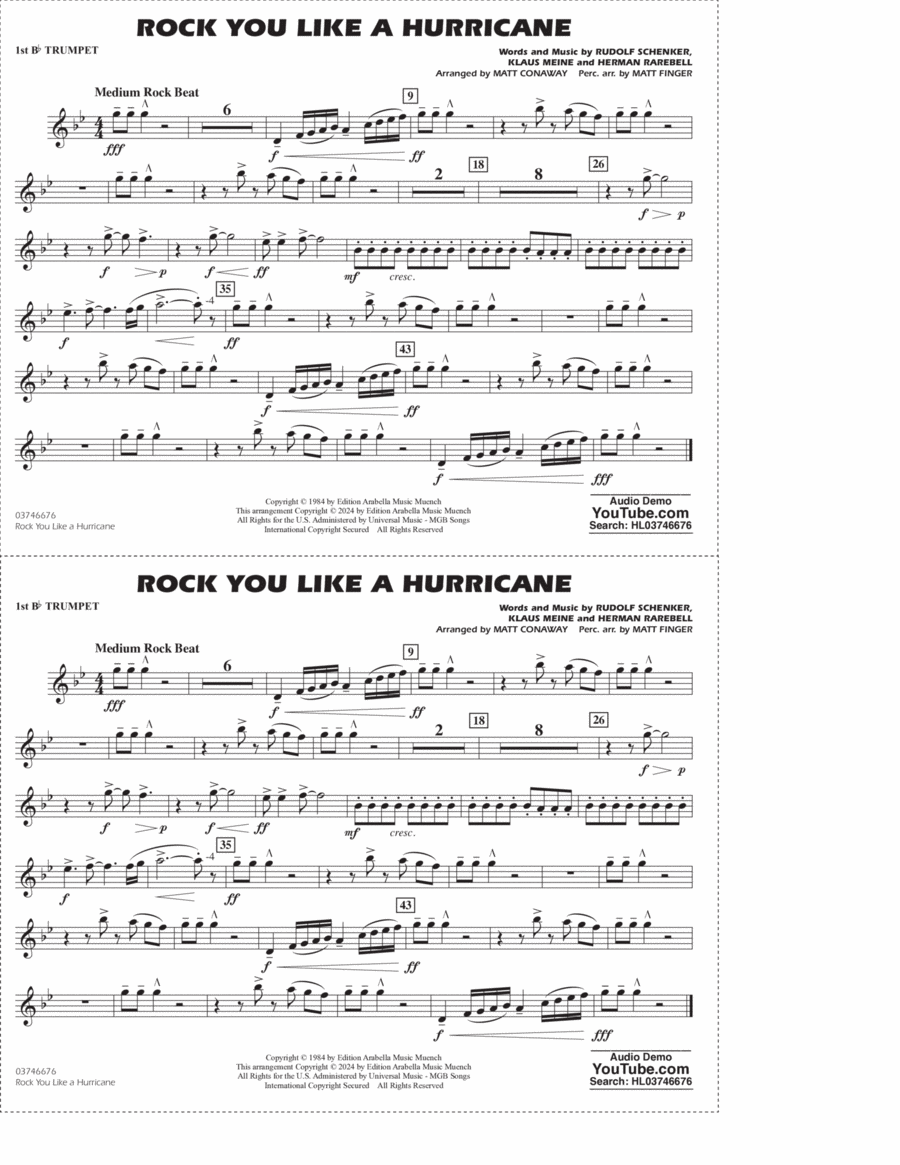 Rock You Like A Hurricane (arr. Conaway/Finger) - 1st Bb Trumpet