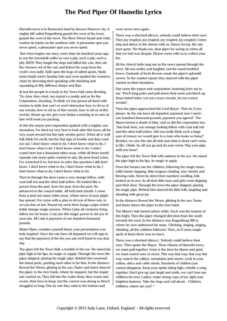 The Pied Piper Of Hamelin - A musical for children adapted from Robert Browning's version of the fam Piano, Vocal scores gallery preview page 4
