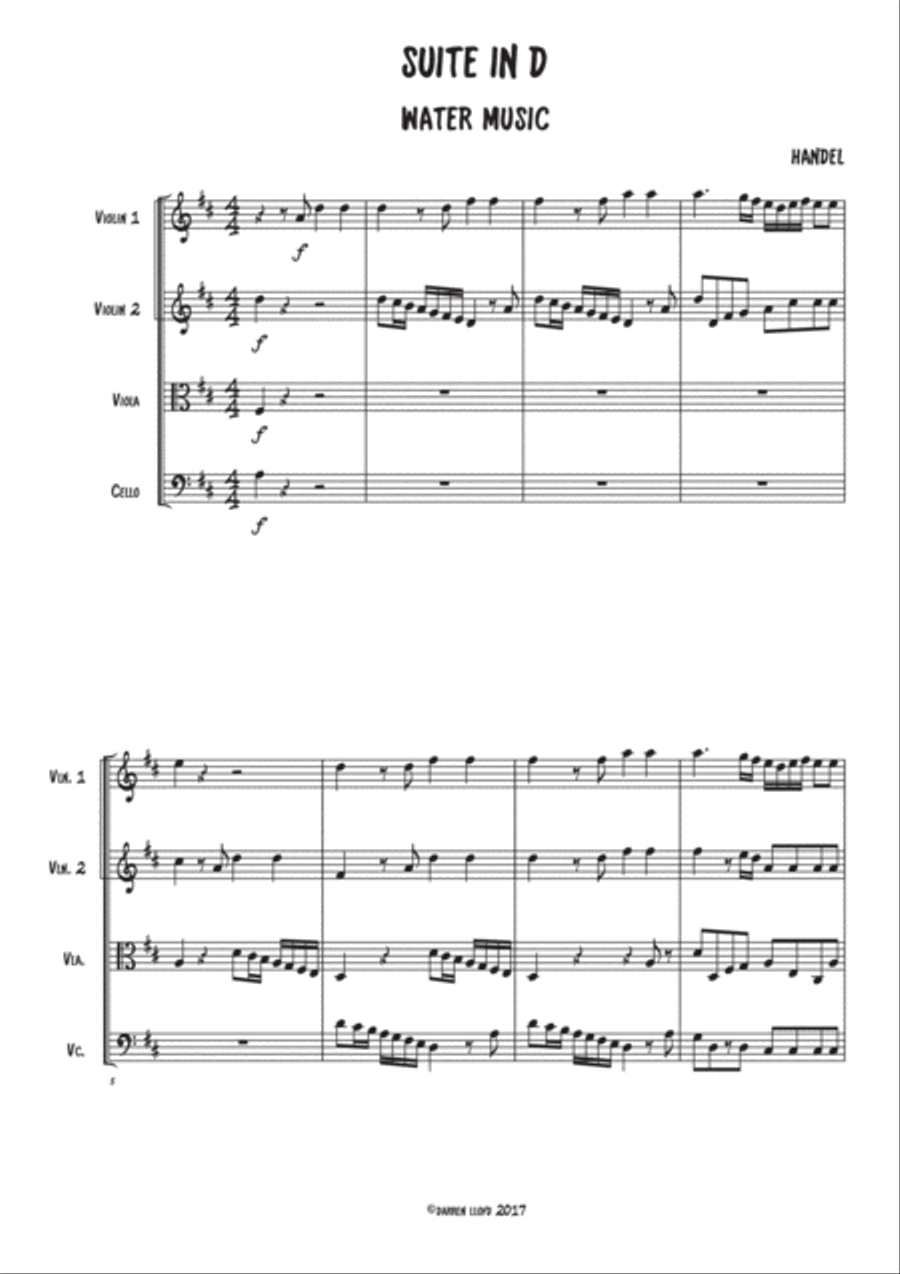 Suite 1 - Water music - String quartet String Quartet scores gallery preview page 1