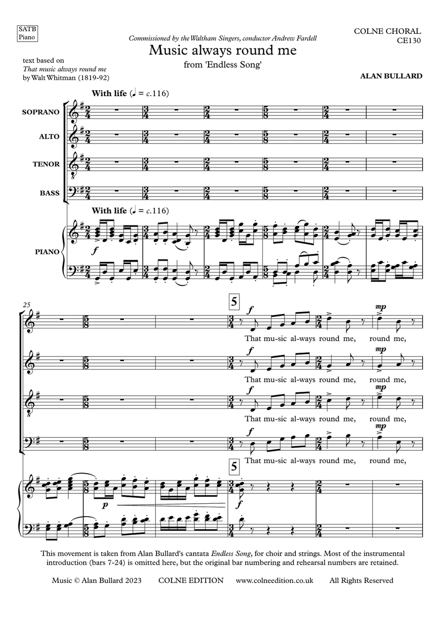 Music always round me (for SATB choir and piano) Divisi scores gallery preview page 3