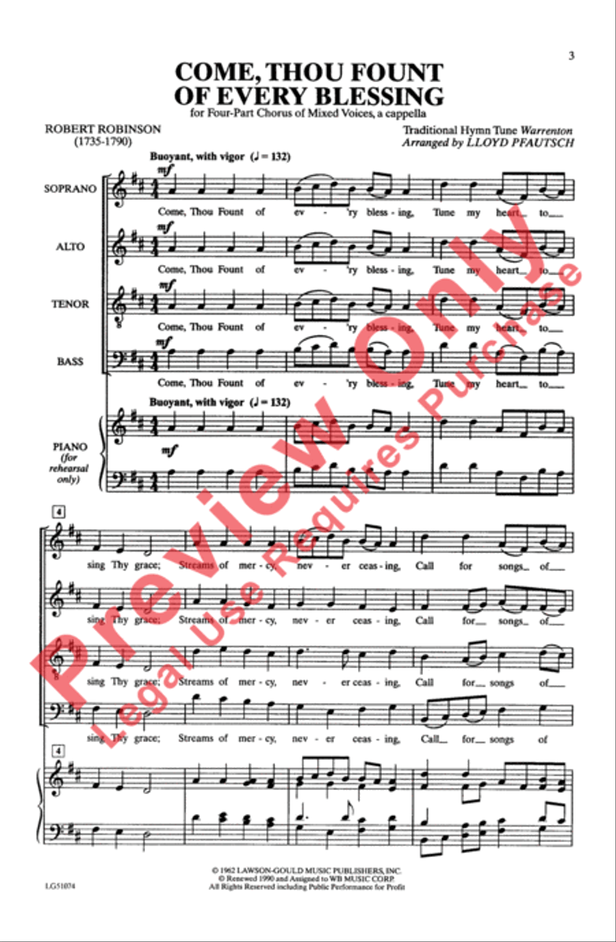 Come Thou Fount of Every Blessing 4-Part scores gallery preview page 2
