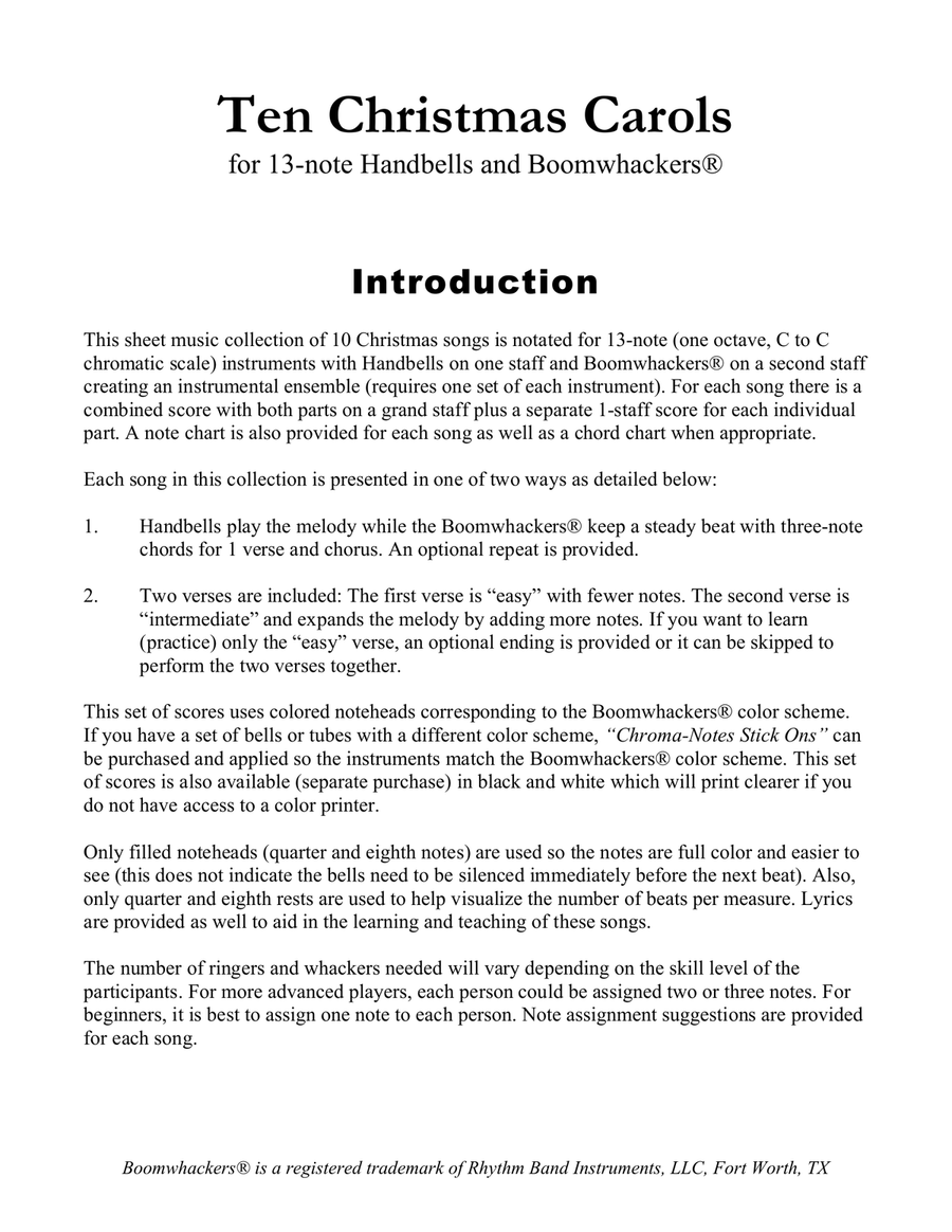 Ten Christmas Carols for 13-note Bells and Boomwhackers (with Color Coded Notes) Handbell Choir scores gallery preview page 3