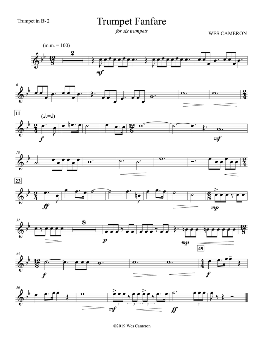 Trumpet Fanfare for six trumpets Brass Ensemble scores gallery preview page 2
