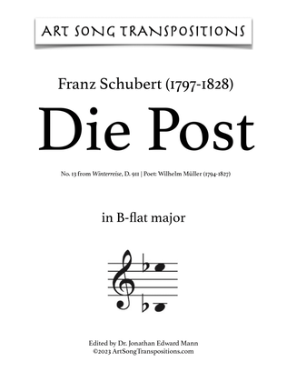 Book cover for SCHUBERT: Die Post, D. 911 no. 13 (transposed to B-flat major)