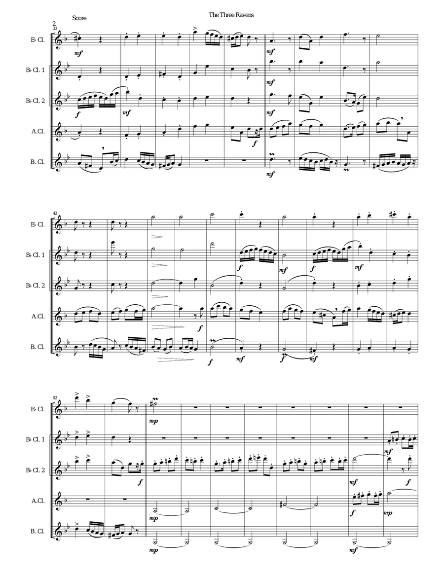 Variations on The Three Ravens for clarinet quintet Clarinet Quintet scores gallery preview page 2