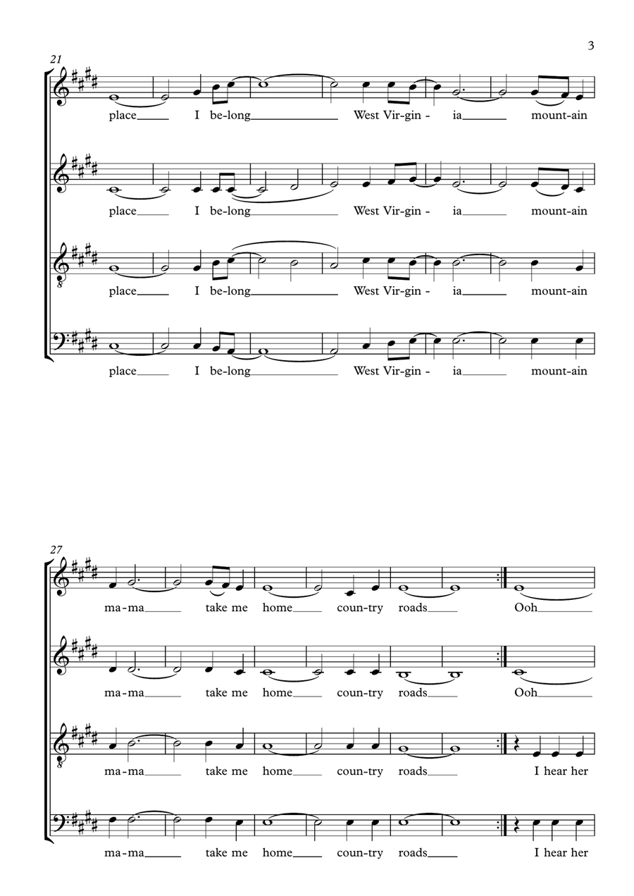 Take Me Home, Country Roads 4-Part scores gallery preview page 3