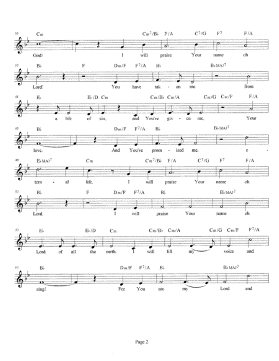 I Will Praise Your Name O Lord Piano, Vocal, Guitar scores gallery preview page 2