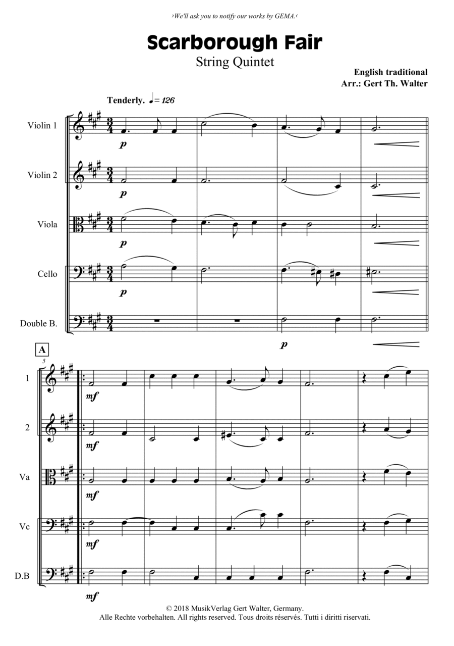 Scarborough Fair String Quintet scores gallery preview page 1