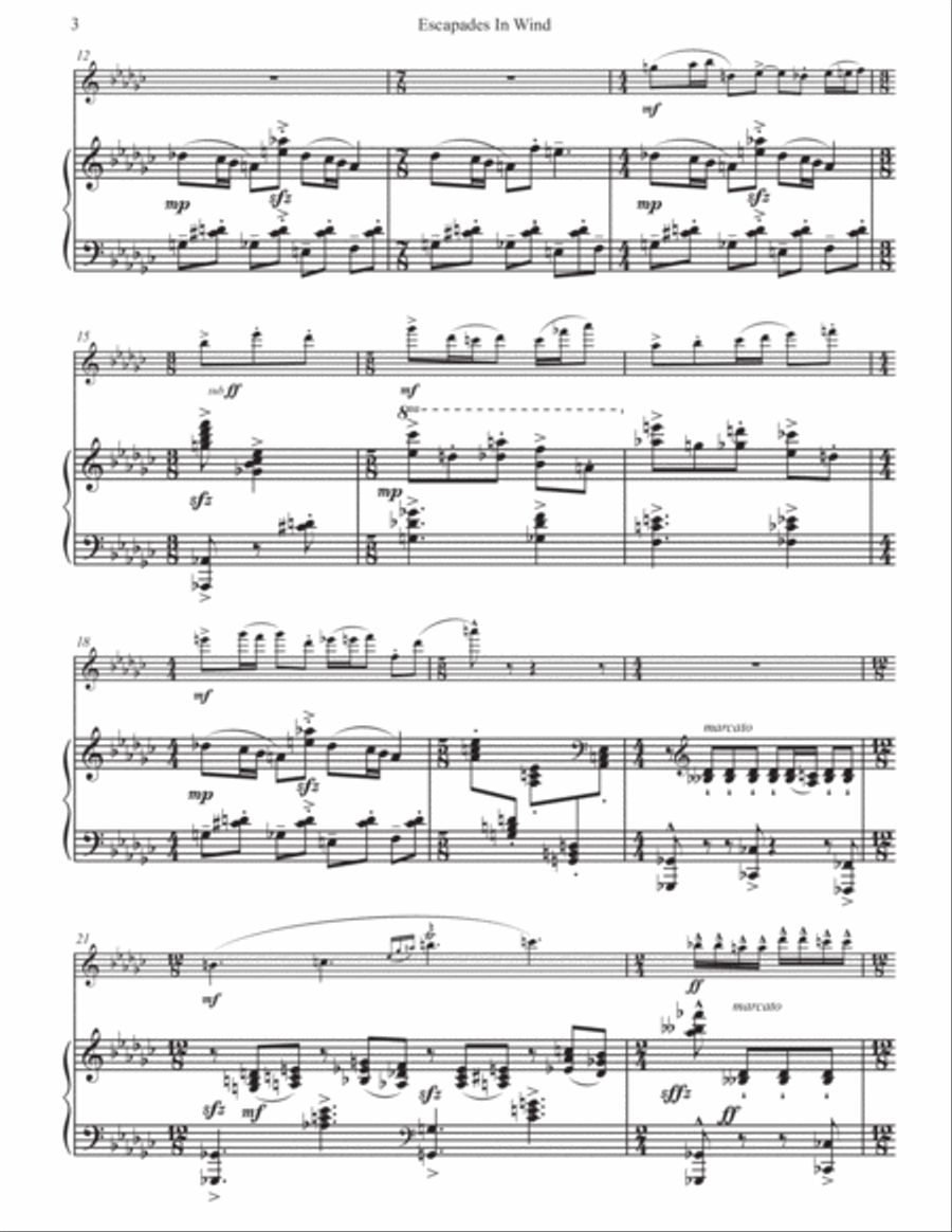 Escapades In Wind - Duet for Flute and Piano - Advanced Level Woodwind Duet scores gallery preview page 6