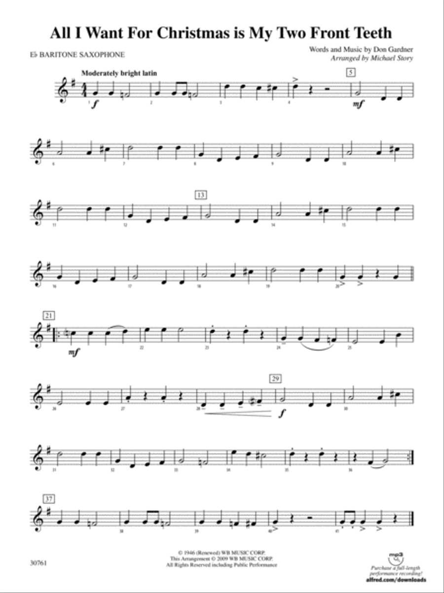 All I Want for Christmas Is My Two Front Teeth: E-flat Baritone Saxophone Concert Band scores gallery preview page 1