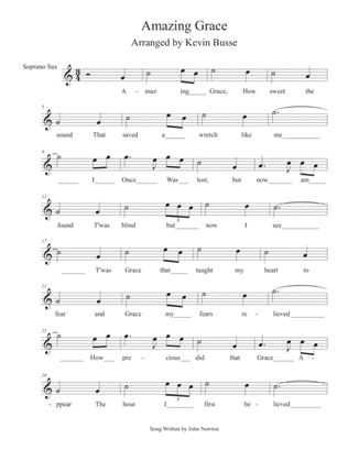 Amazing Grace - (In the easy key of C) - Soprano Sax