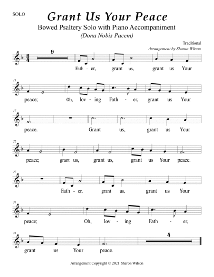 Grant Us Your Peace (Easy Bowed Psaltery Solo with Piano Accompaniment) Zither scores gallery preview page 2