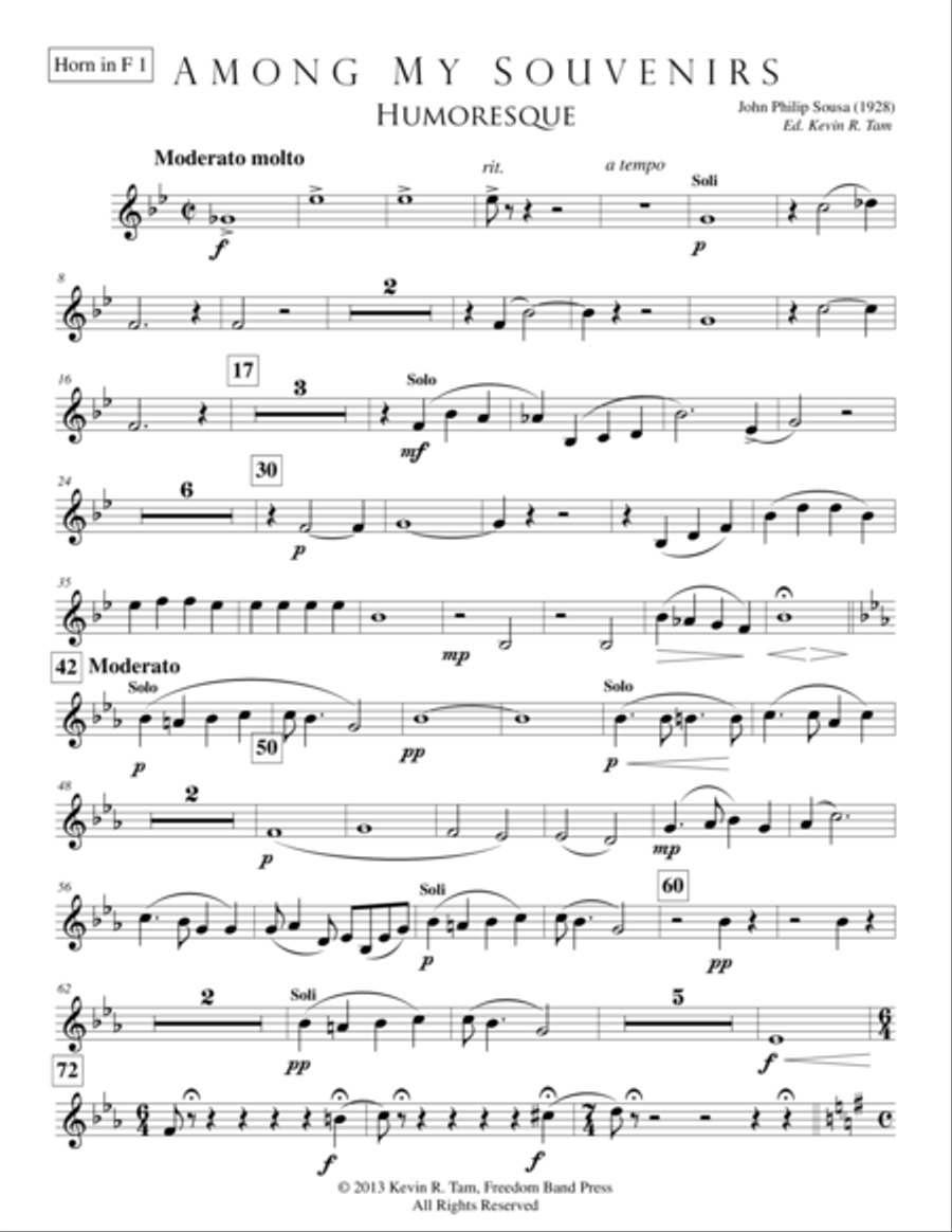 Among My Souvenirs (Humoresque) - #2 Brass & Percussion Parts Concert Band scores gallery preview page 1