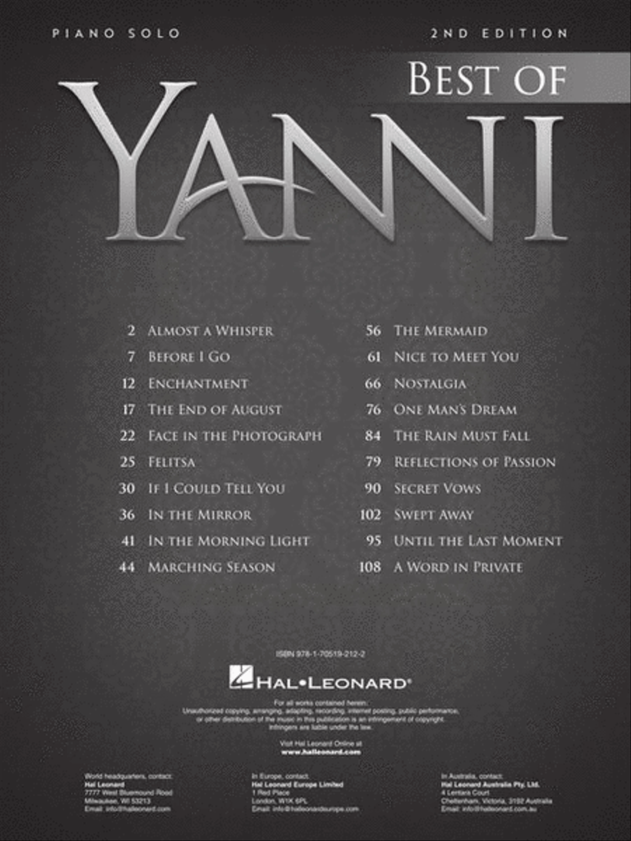 Best of Yanni – 2nd Edition Piano Solo scores gallery preview page 3