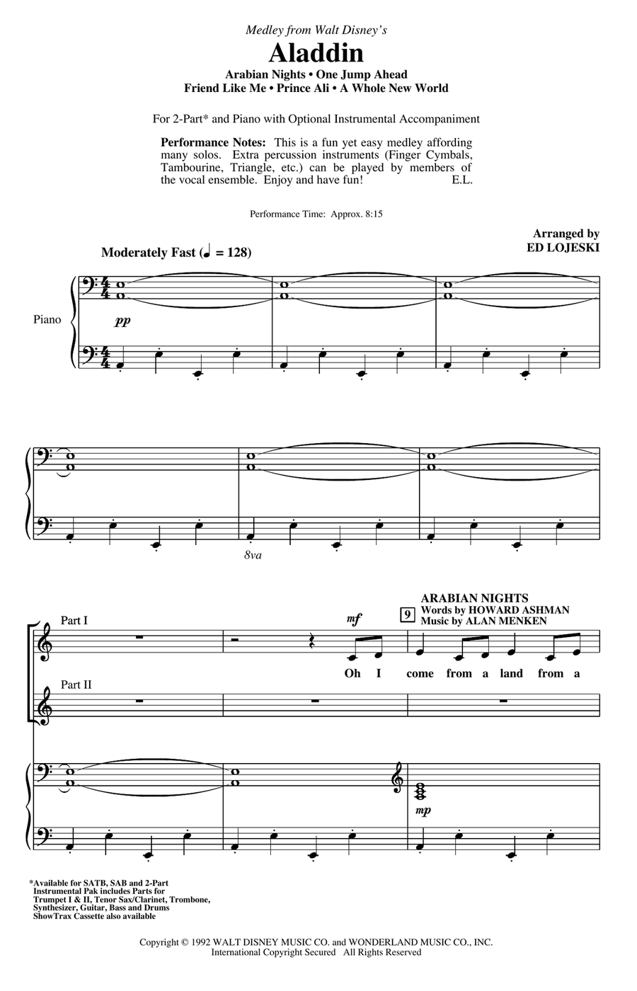 Book cover for Aladdin (Medley) (from Disney's Aladdin) (arr. Ed Lojeski)