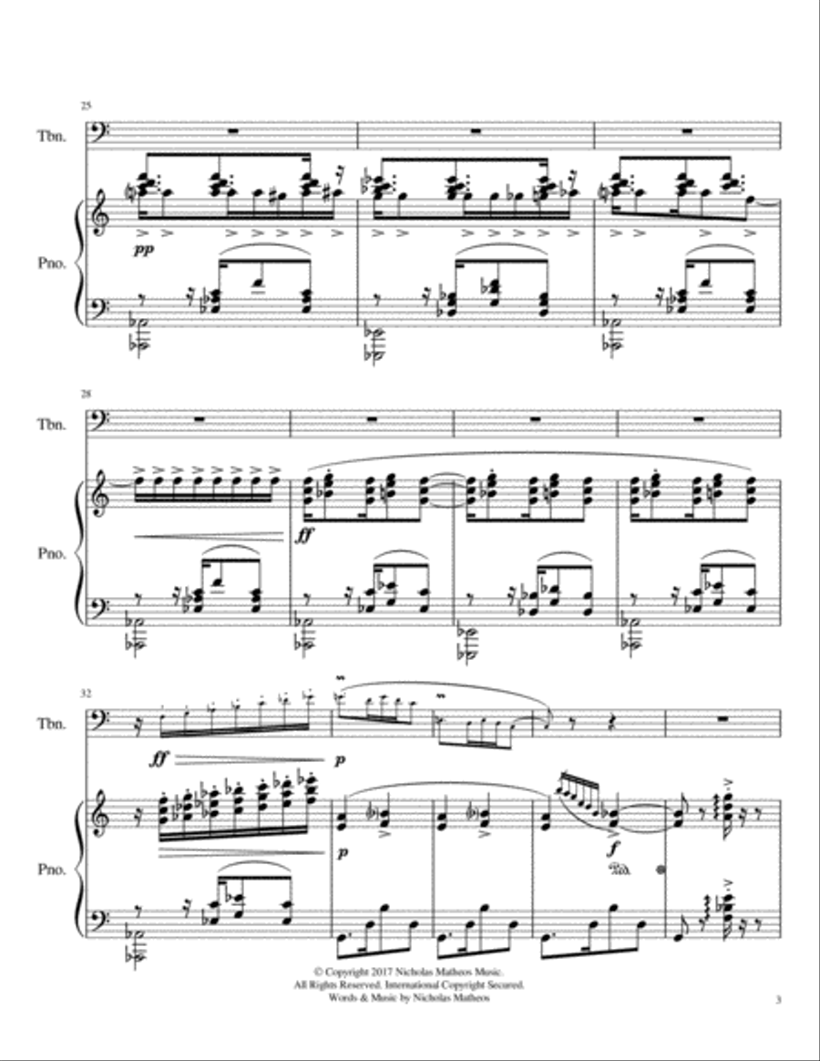 Morning, Noon, and Night in Paris for Trombone and Piano (Bass Clef) Small Ensemble scores gallery preview page 4