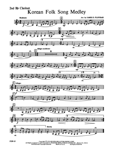 Korean Folk Song Medley: 2nd B-flat Clarinet