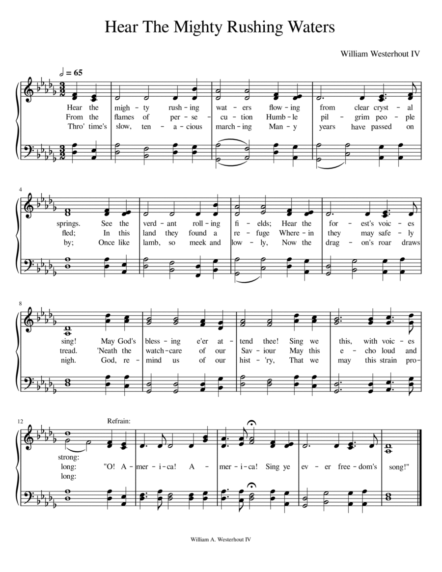 Hear The Mighty Rushing Waters Easy Piano scores gallery preview page 1