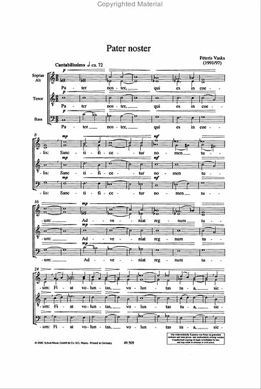 Vasks Pater Noster Satb.chor Cappella 4-Part scores gallery preview page 2