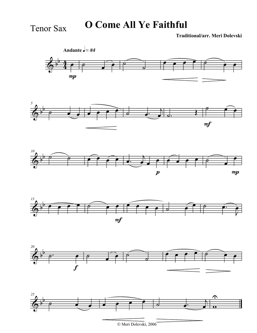 O Come All Ye Faithful: B flat saxes Tenor Saxophone scores gallery preview page 1