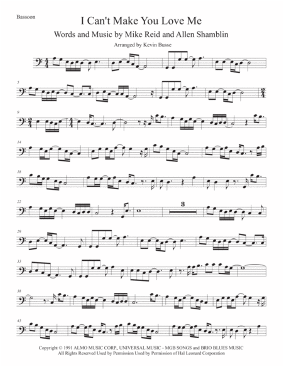 I Can't Make You Love Me Bassoon Solo scores gallery preview page 1