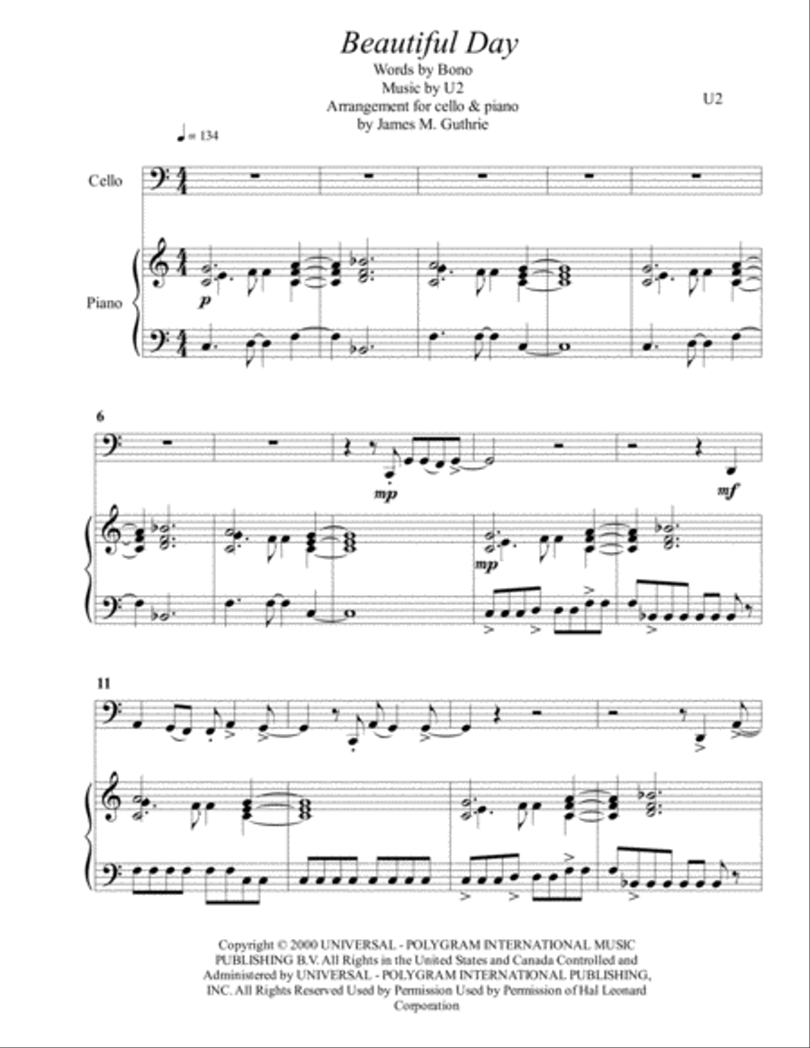 Beautiful Day Piano scores gallery preview page 1