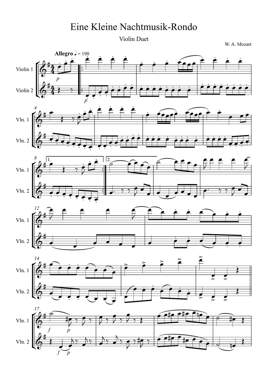 Eine Kleine Nachtmusik – Rondo: Violin Duet Eine Kleine Nachtmusik – Rondo: Violin Duet String Duet scores gallery preview page 1