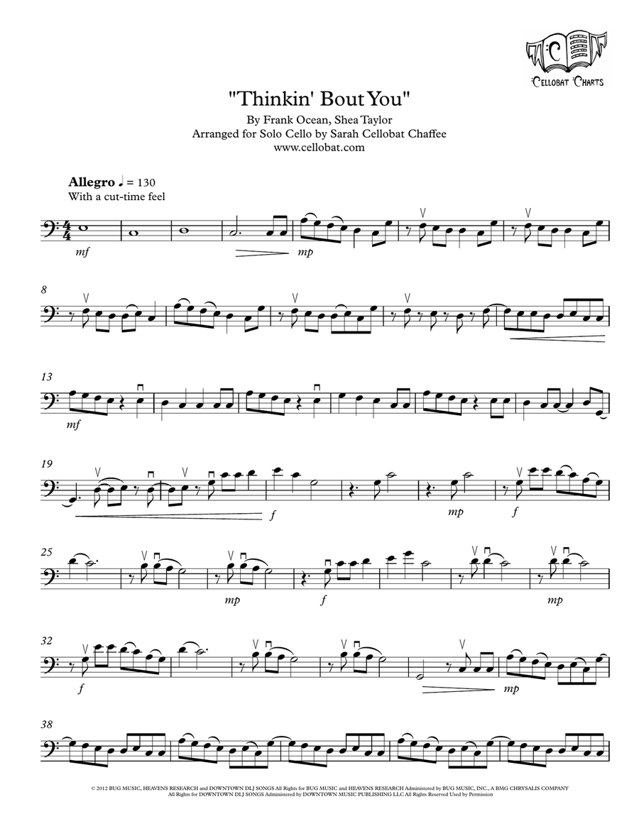 Thinkin' 'bout You Cello Solo scores gallery preview page 1