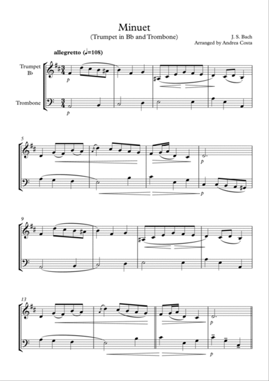 Minuet in D Minor Brass Duet scores gallery preview page 2