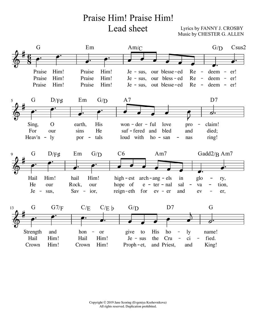 Praise Him! Praise Him! (Lead Sheet) Piano, Vocal scores gallery preview page 1