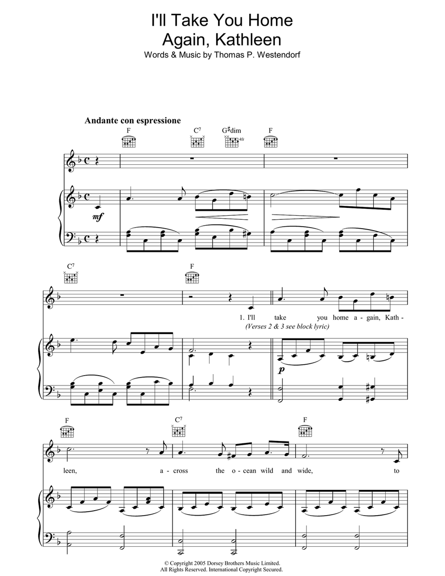 I'll Take You Home Again, Kathleen Piano, Vocal, Guitar scores gallery preview page 1