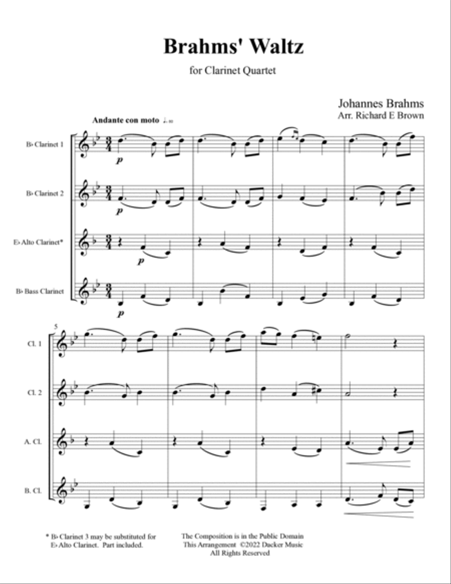 Brahms' Waltz - Clarinet Quartet Clarinet Quartet scores gallery preview page 3