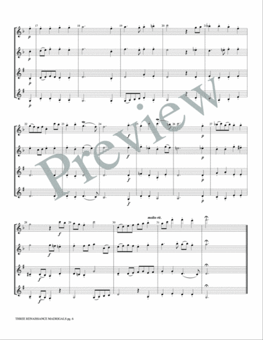 Three Renaissance Madrigals Woodwind Quartet scores gallery preview page 8