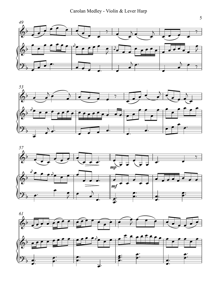 Carolan Medley, Duet for Violin and Lever Harp String Duet scores gallery preview page 5