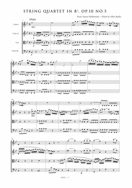 String Quartet in B flat major, Op. 10, No. 5 (score and parts)