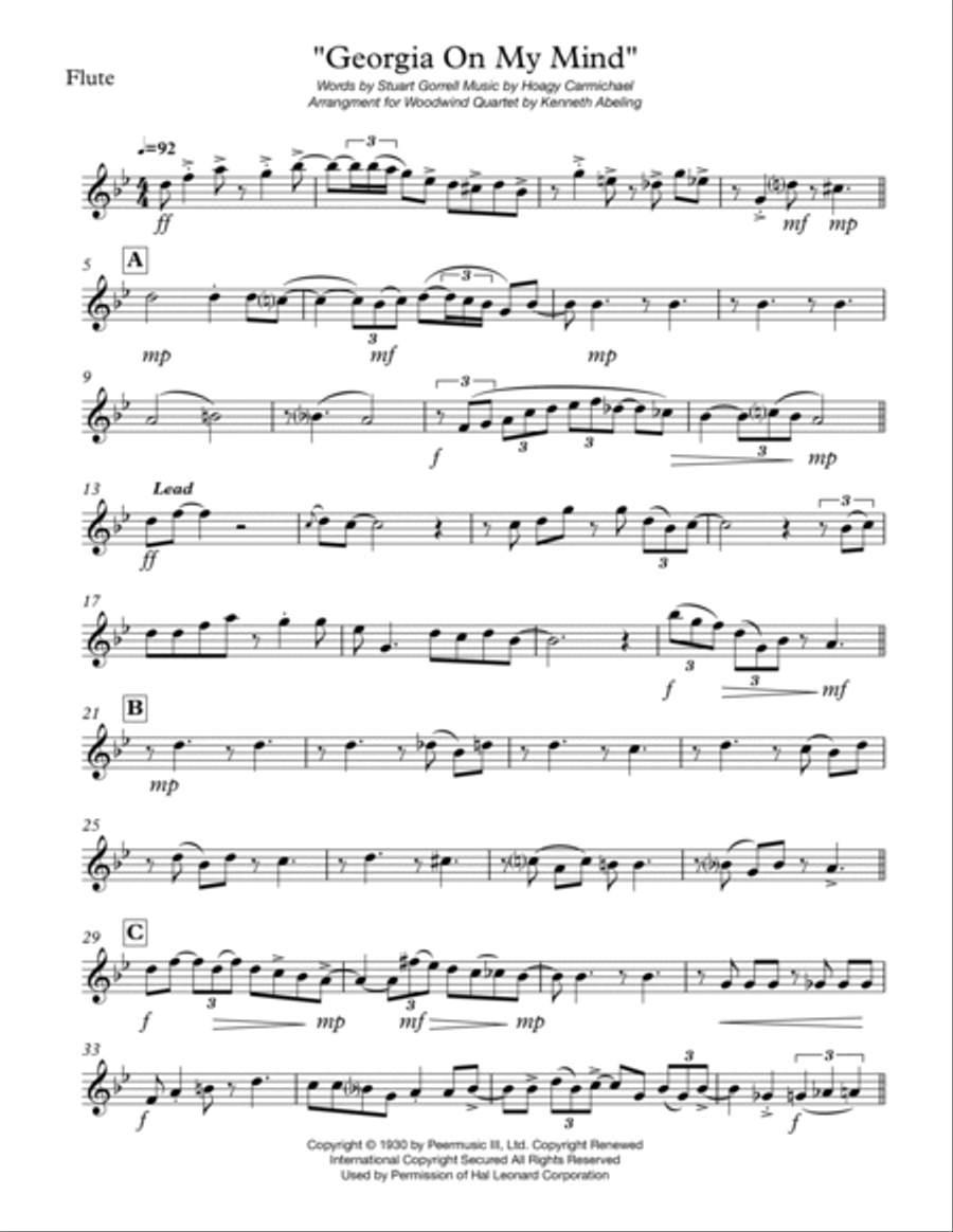 Georgia On My Mind Woodwind Quartet scores gallery preview page 6