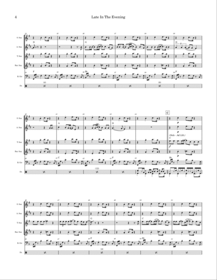 Late In The Evening Saxophone Quartet scores gallery preview page 4