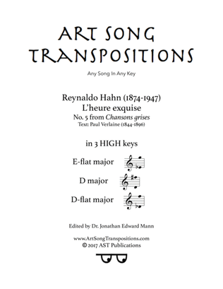 Book cover for HAHN: L'heure exquise (in 3 high keys: E-flat, D, D-flat major)