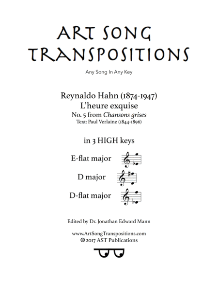 HAHN: L'heure exquise (in 3 high keys: E-flat, D, D-flat major)