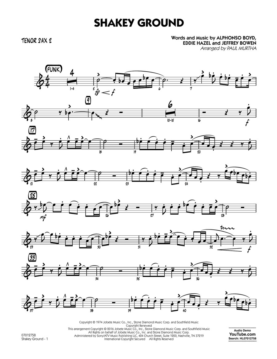 Shakey Ground (arr. Paul Murtha) - Tenor Sax 2