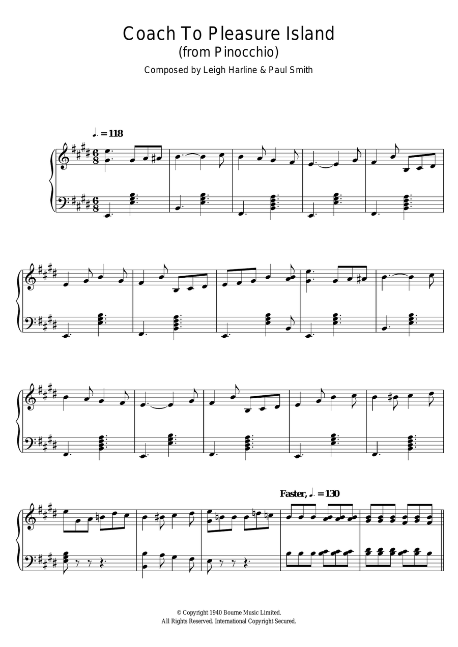 Pinocchio (Coach To Pleasure Island) Piano Solo scores gallery preview page 1