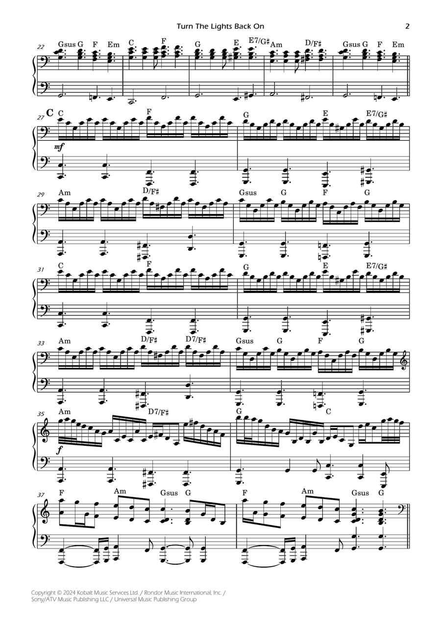 Turn The Lights Back On Piano Solo scores gallery preview page 2